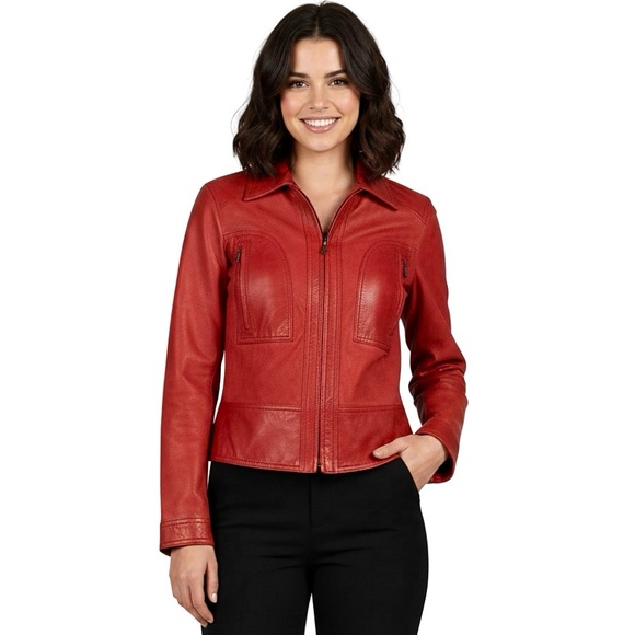 DONCASTER Red Suede & Leather Zip Front Moto Jacket Women's Size 8 - Picture 1 of 14